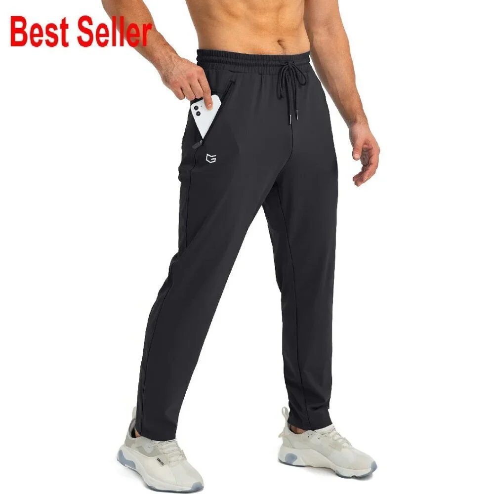 Men's Athletic Sweatpants Tapered Joggers Stretchy Fabric Zipper Pockets